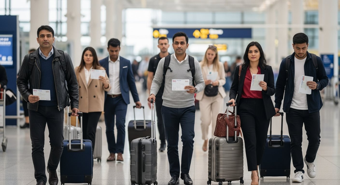 Voyageurs internationaux avec différents types de visas britanniques